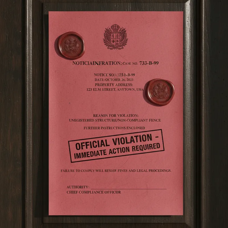 Official violation notice posted on a residential front door