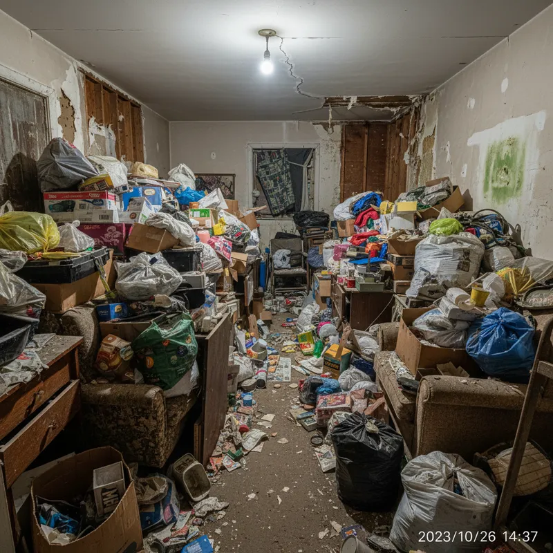 Example of Level 5 extreme hoarding with items stacked floor to ceiling